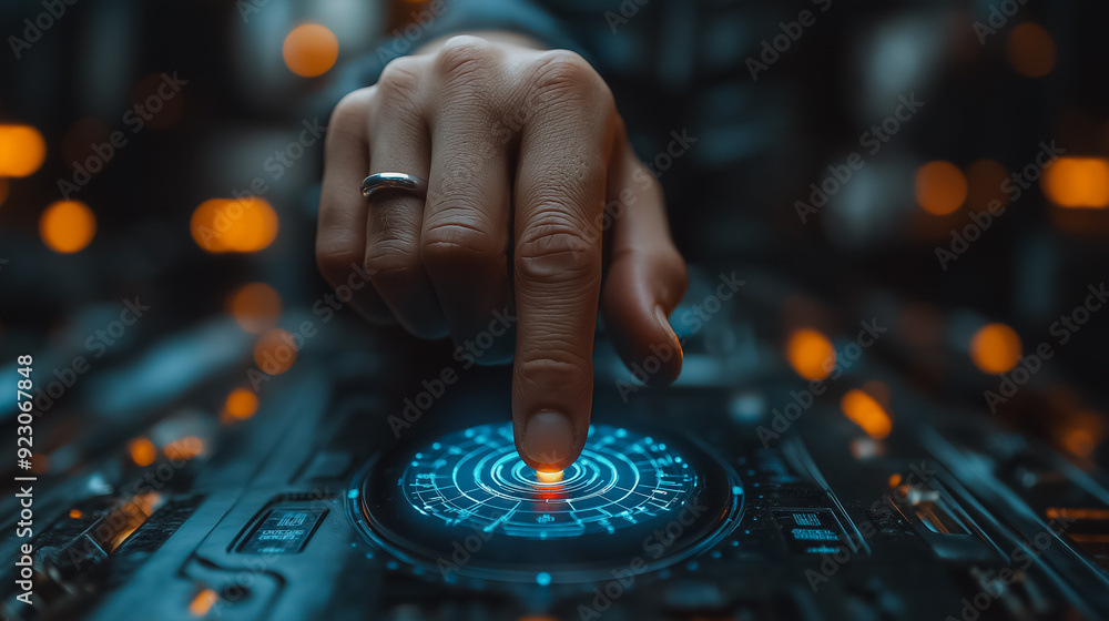 Poster futuristic quality management setting with a businessman focusing on standard quality control certif