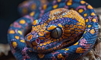 Obraz premium snakes body wraps around the colorful skull.