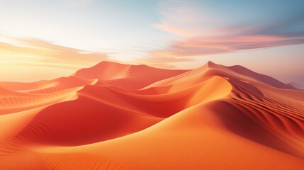Naklejka premium Aerial view of a vast desert landscape with sand dunes, dramatic lighting, realistic, 8K, UHD