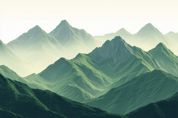 Naklejka premium Majestic Peaks: Mountain Range Render in Soothing Green and Gray