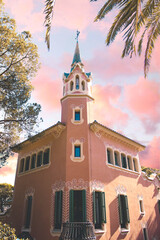 Sunset View Of The Gaudi House In Parc Guell, Barcelona, Spain
