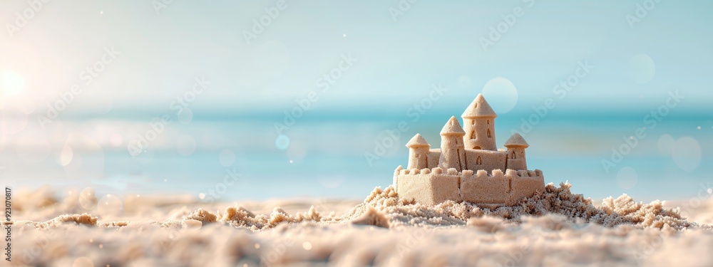 Wall mural A sand castle is built on the beach by AI generated image