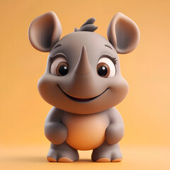  "AI-Generative Cute Cartoon Rhino Character Smiling in 3D Illustration".