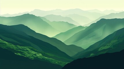 Fototapeta premium Rugged mountainous terrain with lush green peaks and valleys, creating an abstract nature backdrop.