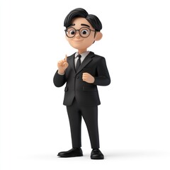 Obraz premium A 3D cartoon character in a suit, gesturing confidently with a friendly expression.