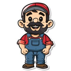 Obraz premium A cheerful cartoon character resembling a plumber in overalls and a cap.