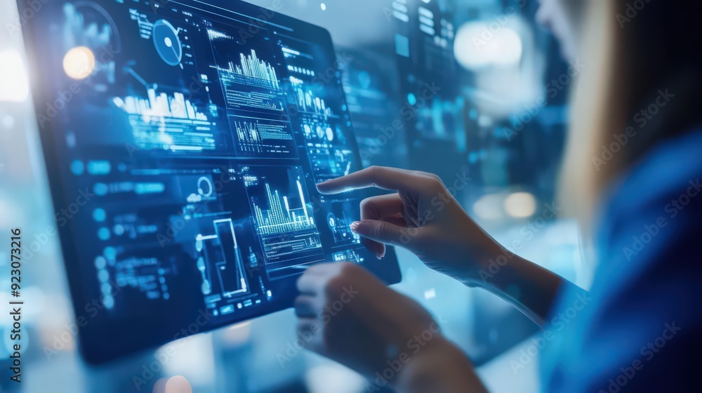 Poster software engineers leverage ai and digital technology to analyze big data, utilizing digital tablets