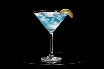 Blue Lagoon Cocktail - A summer alcoholic drink with vodka, tonic, and water on black background
