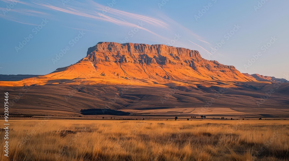 Canvas Prints Table Mountain in the afternoon light, with the sun casting long shadows and emphasizing