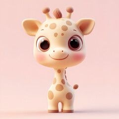 "AI-Generative Cute Cartoon Giraffe Character Smiling in 3D Illustration".