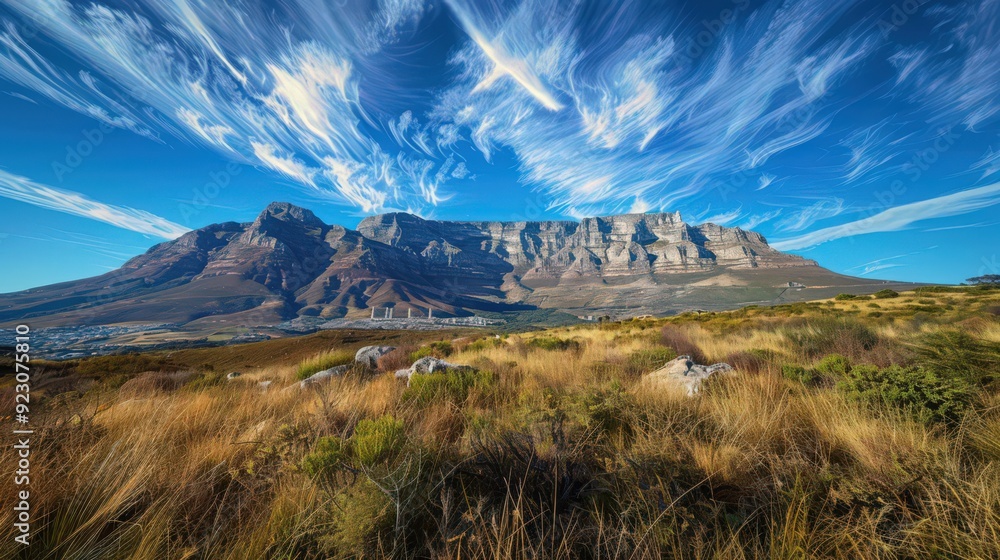 Canvas Prints Table Mountain with a clear blue sky, emphasizing the contrast between