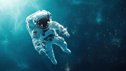 Lone astronaut floating in space, surrounded by stars.