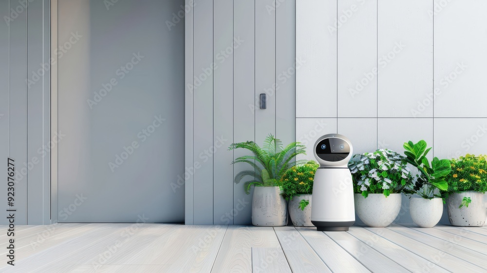 Poster smart security system monitoring an entryway, protective and advanced.