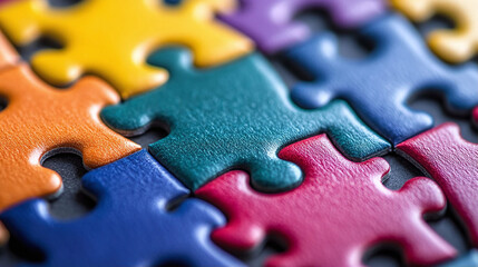 Colorful jigsaw puzzle pieces as a metaphor for teamwork and cooperation