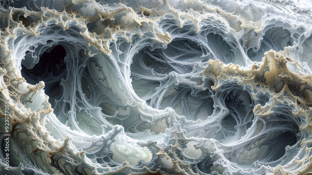 Aufkleber abstract swirling patterns resembling ocean waves in a gray and white color palette