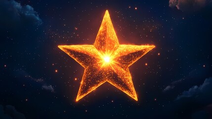 A glowing golden star in the night sky.