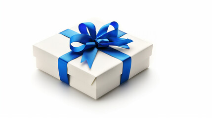 Fototapeta premium White gift box with blue bow . isolated on white background, White gift box with a red bow on white background. 3D rendering, White gift boxes with red ribbon on pink background. 3d rendering. 