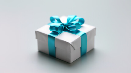 Obraz premium White gift box with blue bow . isolated on white background, White gift box with a red bow on white background. 3D rendering, White gift boxes with red ribbon on pink background. 3d rendering. 