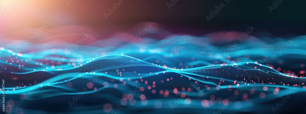 Poster visualize machine learning and smart devices as a 3d abstract mesh wireframe, emphasizing advanced c