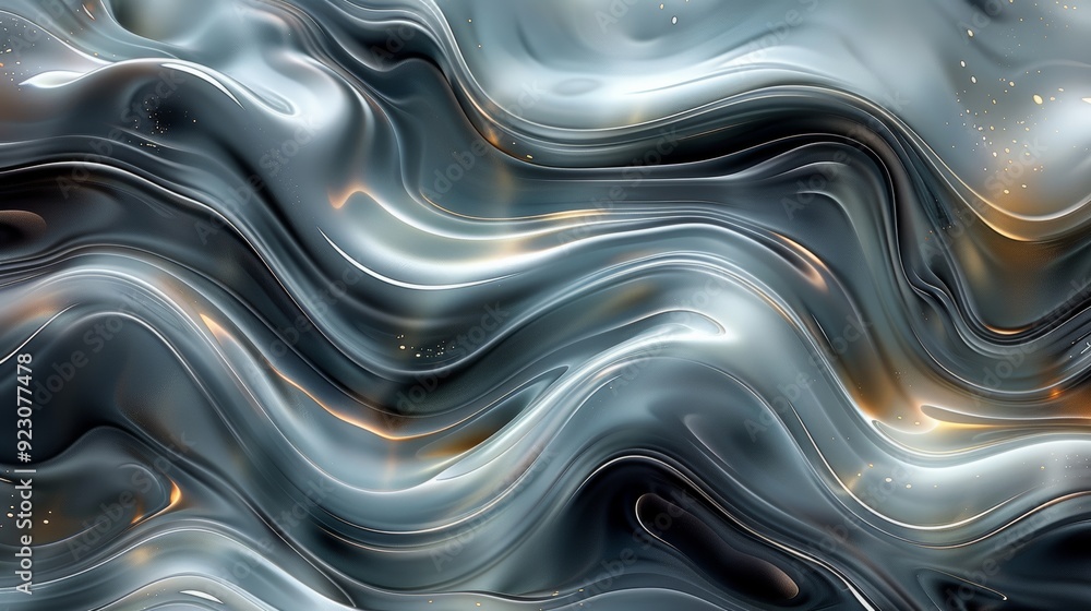Poster swirling metallic pattern with shadows and highlights creating a dynamic abstract design