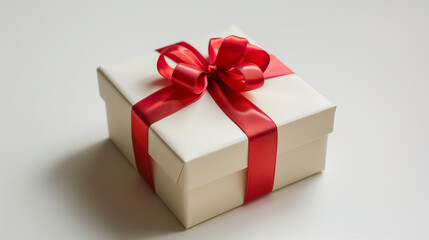 Obraz premium White gift box with red bow . isolated on white background, White gift box with a red bow on white background. 3D rendering, White gift boxes with red ribbon on pink background. 3d rendering.