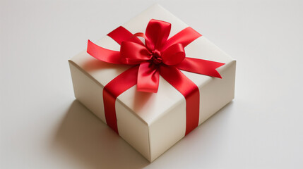 Fototapeta premium White gift box with red bow . isolated on white background, White gift box with a red bow on white background. 3D rendering, White gift boxes with red ribbon on pink background. 3d rendering.