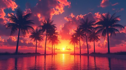 Palm Trees Silhouettes at Sunset