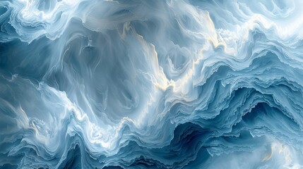 Fototapeta premium Swirling blue waves with soft highlights captured in an abstract design