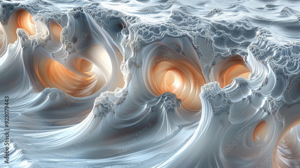 Poster abstract swirling patterns with glowing highlights in a dynamic ocean-like texture