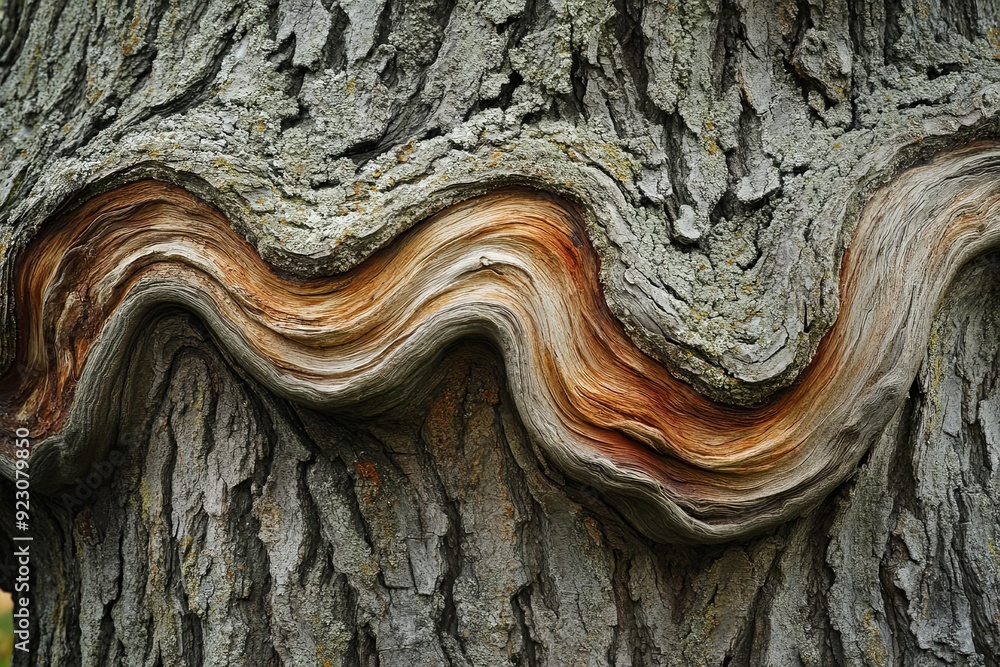 Aufkleber unique wavy bark texture of an old tree showcasing natural patterns and colors in a forest during da