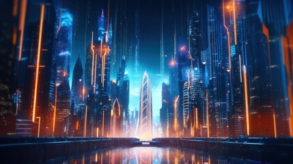 Fototapeta premium Futuristic Cityscape with Neon Lights