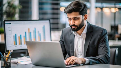 An Indian marketing analyst monitoring and tracking the metrics and performance of ongoing marketing campaigns.
