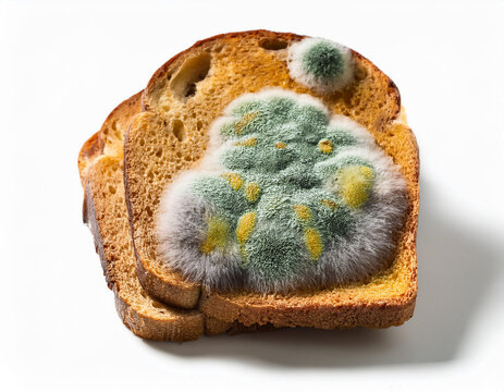 Close-up with mold on a slice of bread, spoiled food