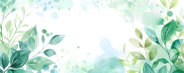 Watercolor frame border with light green and white background, dots, soft pastel color, simple, copy space on the right side of banner, 