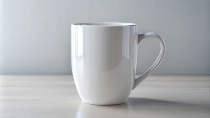 Obraz premium Blank White Mug Mockup: A clean and minimalist photo of a white mug with a large handle, ready for your design or message. The simple background and elegant design create a perfect canvas for branding