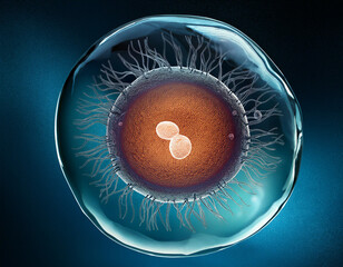 Close-up of a fertilized cell. A fertilized egg