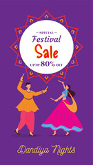 Special sale banner or offer story design for festival season couple dancing in navratri festival