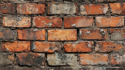 Weathered Brick Wall with Mortar and Flaking Paint