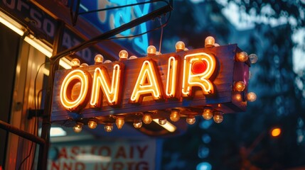 Text On air, live broadcast, delivering news, entertainment, events directly to viewers, capturing immediacy and excitement of live television with up to the minute coverage and dynamic programming