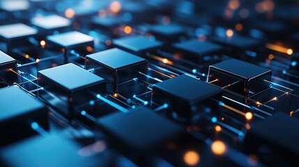 Obraz premium Search engine structure with interlocking 3D components, data flowing through, Search Engine, tech innovation