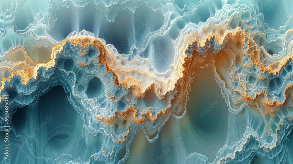 Poster abstract wave pattern in blue and orange hues captured in artistic representation, showcasing intric