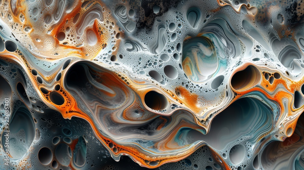 Poster abstract swirling patterns with vibrant colors and organic shapes in a fluid-like composition