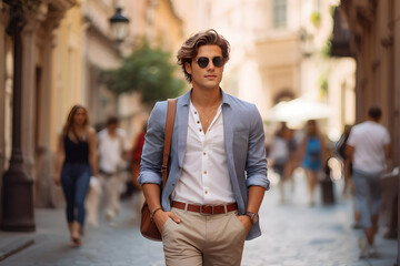 Fototapeta premium A man wearing a blue jacket
