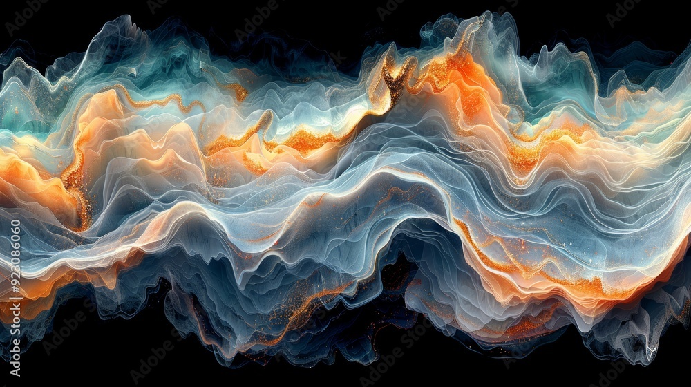 Poster colorful abstract wave pattern with fluid shapes on a dark background