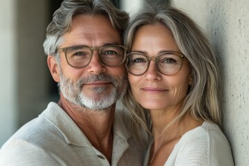 Smiling couple posing together, showcasing tenderness.