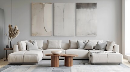 Modern Living Room with White Sectional Sofa and Abstract Art