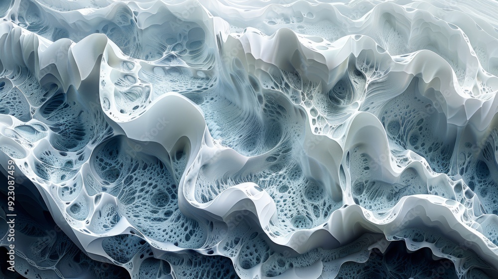 Poster abstract close-up of textured blue and white waves resembling ocean currents with intricate patterns