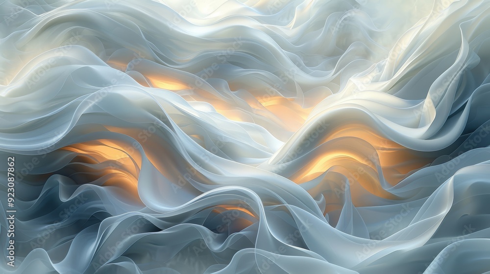 Poster soft waves of translucent fabric with warm light emanating from below