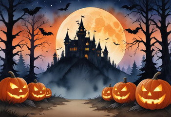 A spooky Halloween scene with a haunt