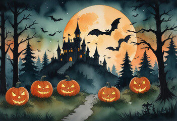 A spooky Halloween scene with a haunt